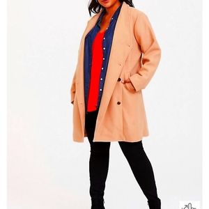 BNWT Torrid tan brushed coat with asymmetrical button front, size 2 / 18-20